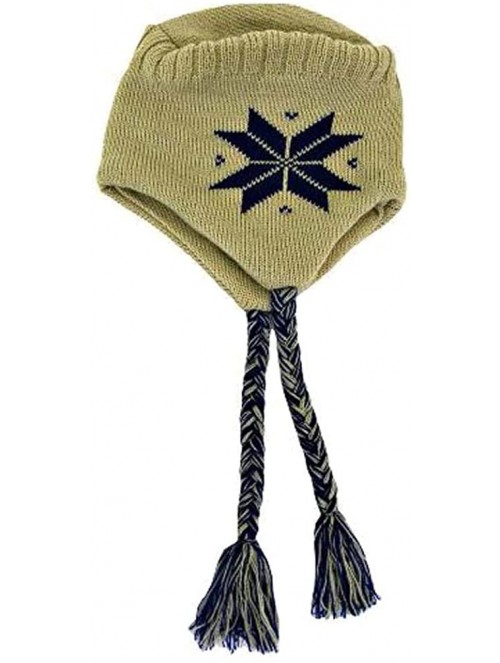 Skullies & Beanies Snowflake Tibetan Knit Hat with Tassels - Beige - CK1155SVXBJ $17.74