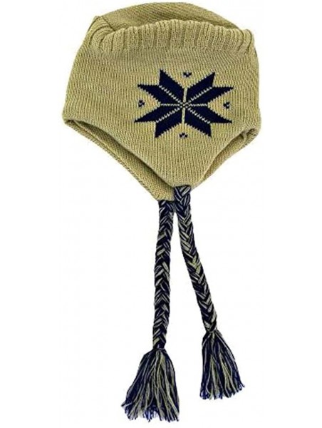 Skullies & Beanies Snowflake Tibetan Knit Hat with Tassels - Beige - CK1155SVXBJ $17.74