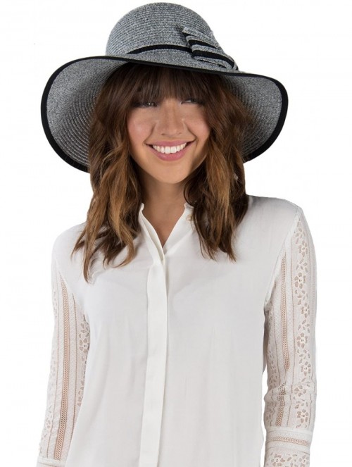 Sun Hats Women's Vintage Classic Derby Panama Hat Floppy Wide Brim Summer Style Beach Hat - Grey_ - CW12GSPN2KR $21.09