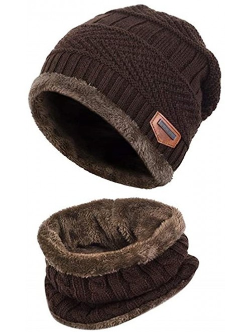 Skullies & Beanies Winter Hat 2-Pieces Warm Knitted Hat and Circle Scarf Set Outdoors Scarf Beanie Skull Cap for Winter - Cof...