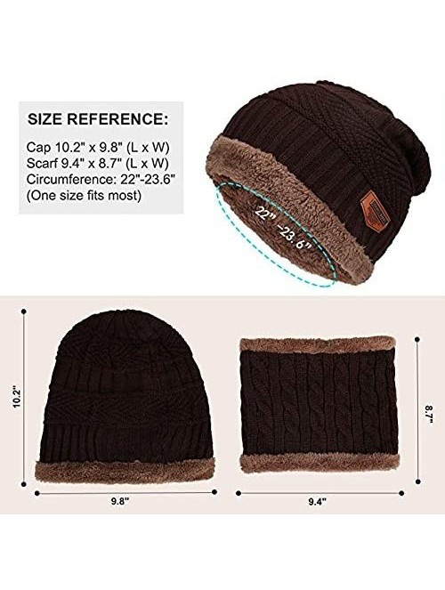 Skullies & Beanies Winter Hat 2-Pieces Warm Knitted Hat and Circle Scarf Set Outdoors Scarf Beanie Skull Cap for Winter - Cof...