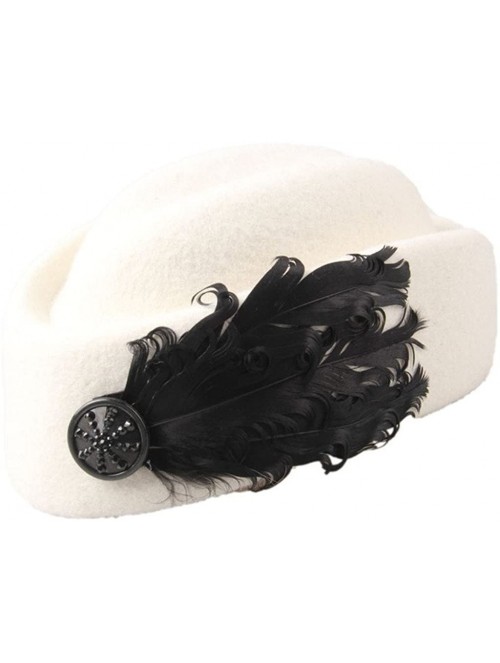 Berets Women's White Retro Wool Beret Cap with Feather - CH124X1DML7 $23.84