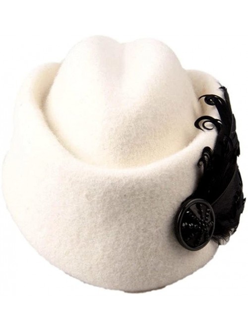 Berets Women's White Retro Wool Beret Cap with Feather - CH124X1DML7 $23.84