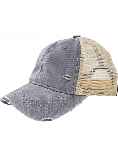 Baseball Caps Women's Adjustable Athletic Trucker Hat Mesh Baseball Cap Dad Hat - Washed Distressed - Grey W/ Beige - CM18SCZ...