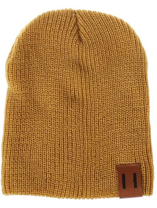 Skullies & Beanies Women's Solid Color Wool Knit Hats Earmuffs Parent-Child Caps - Yellow - CF18I7GT496 $10.55