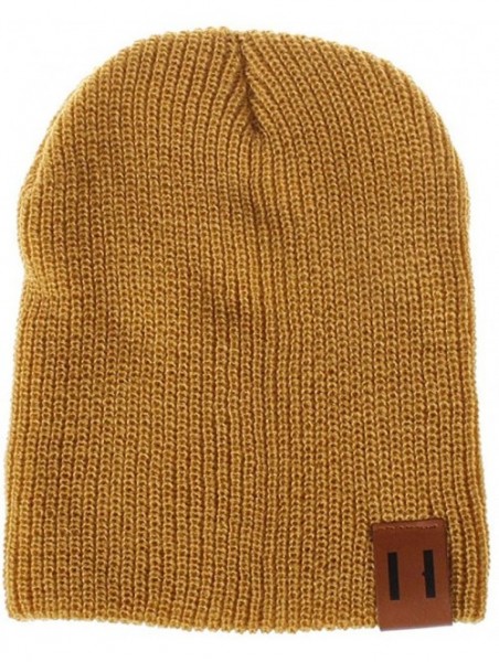 Skullies & Beanies Women's Solid Color Wool Knit Hats Earmuffs Parent-Child Caps - Yellow - CF18I7GT496 $10.55