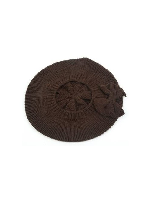 Berets Women's Fashion Knitted Beret Gill Pattern with Bow 162HB - Brown - CD1107EQAAX $20.98