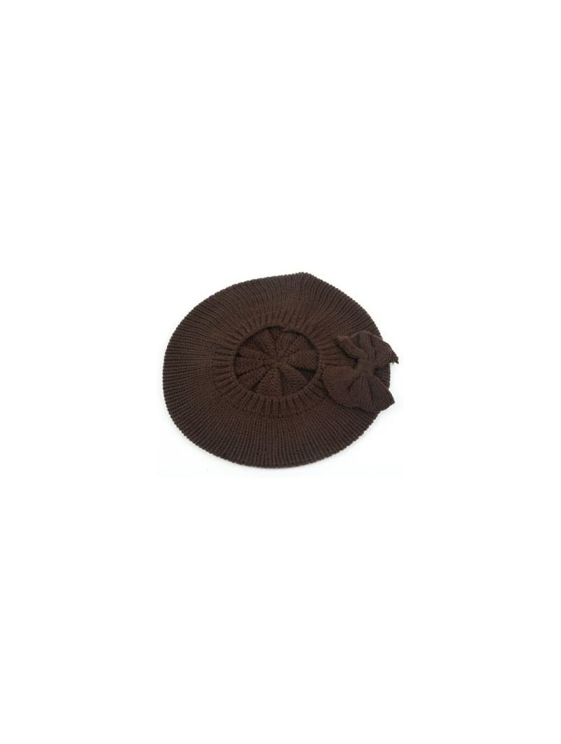 Berets Women's Fashion Knitted Beret Gill Pattern with Bow 162HB - Brown - CD1107EQAAX $20.98