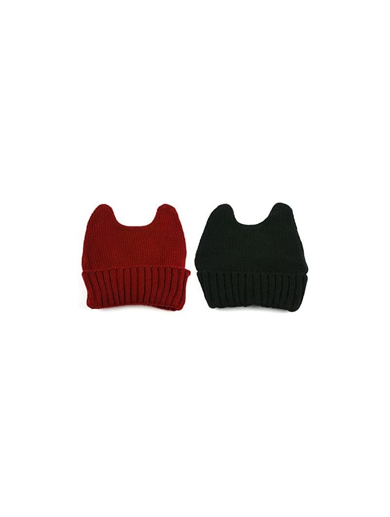 Skullies & Beanies Women Pussy Cat Beanie - 2 Pcs Black & Darkred - C3128SOU8I5 $18.80