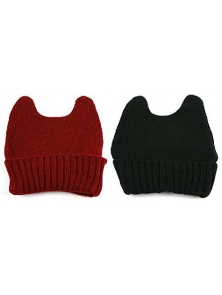 Skullies & Beanies Women Pussy Cat Beanie - 2 Pcs Black & Darkred - C3128SOU8I5 $18.80