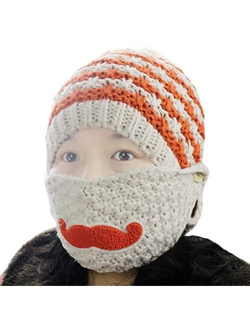 Bomber Hats Women's Beard Mustache Knitted Striped PHat Hip Hop Beanie Cap - Biege - CP11S8E0RTL $12.92