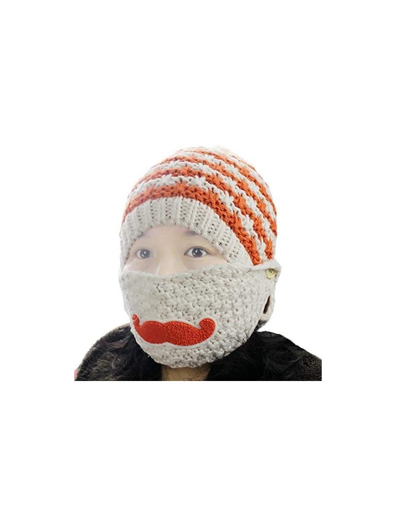 Bomber Hats Women's Beard Mustache Knitted Striped PHat Hip Hop Beanie Cap - Biege - CP11S8E0RTL $12.92