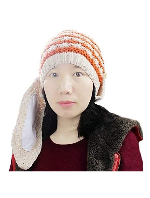 Bomber Hats Women's Beard Mustache Knitted Striped PHat Hip Hop Beanie Cap - Biege - CP11S8E0RTL $12.92