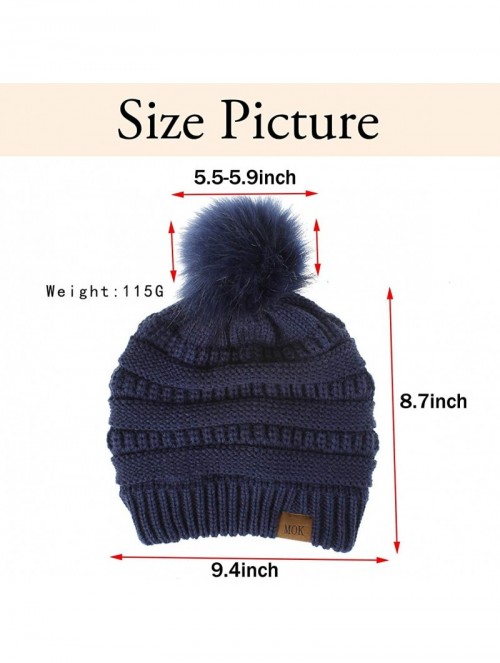 Skullies & Beanies Women Pompom Beanie 2 Pack- Knit Ski Cap Winter Chunky Baggy Hat with Faux Fur Bobble (Black + Grey) - C41...