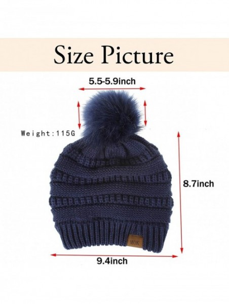 Skullies & Beanies Women Pompom Beanie 2 Pack- Knit Ski Cap Winter Chunky Baggy Hat with Faux Fur Bobble (Black + Grey) - C41...