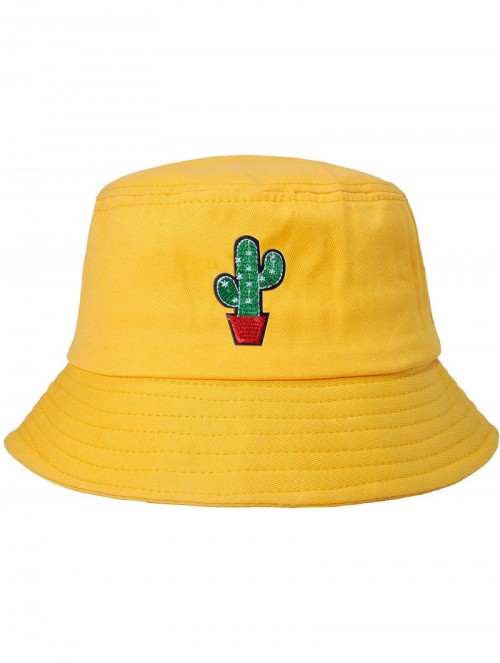 Bucket Hats Unisex Fashion Embroidered Bucket Hat Summer Fisherman Cap for Men Women - Cactus Yellow - C418WG8YXHR $21.39