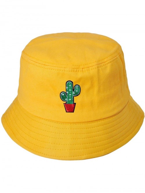 Bucket Hats Unisex Fashion Embroidered Bucket Hat Summer Fisherman Cap for Men Women - Cactus Yellow - C418WG8YXHR $21.39