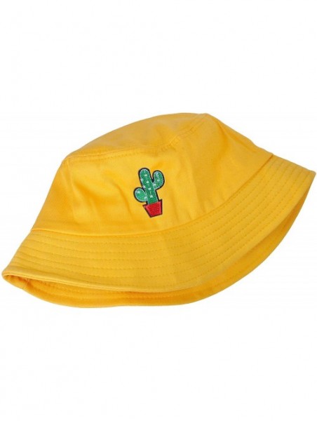 Bucket Hats Unisex Fashion Embroidered Bucket Hat Summer Fisherman Cap for Men Women - Cactus Yellow - C418WG8YXHR $21.39