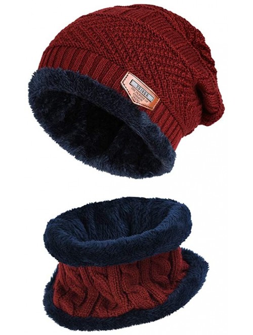 Skullies & Beanies 2-Pieces Winter Beanie Hat Scarf Set Warm Knit Hat Thick Knit Skull Cap for Men Women - Red - CM187CMNI4M ...