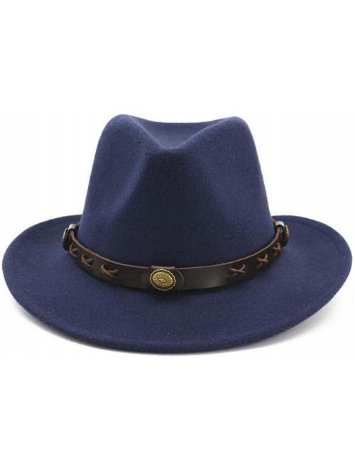 Fedoras Men&Women's Wide Brim Fedora Hat Classic Cowboy Hats with Belt Buckle - Blue - CG18LYMRUNO $19.89