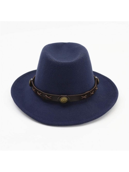 Fedoras Men&Women's Wide Brim Fedora Hat Classic Cowboy Hats with Belt Buckle - Blue - CG18LYMRUNO $19.89