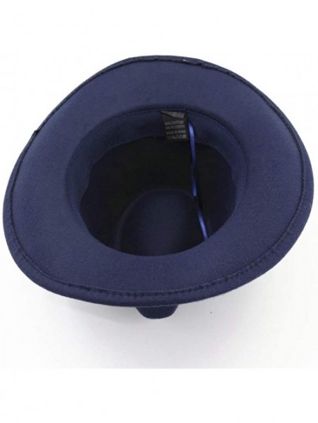 Fedoras Men&Women's Wide Brim Fedora Hat Classic Cowboy Hats with Belt Buckle - Blue - CG18LYMRUNO $19.89