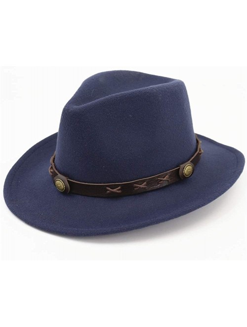 Fedoras Men&Women's Wide Brim Fedora Hat Classic Cowboy Hats with Belt Buckle - Blue - CG18LYMRUNO $19.89