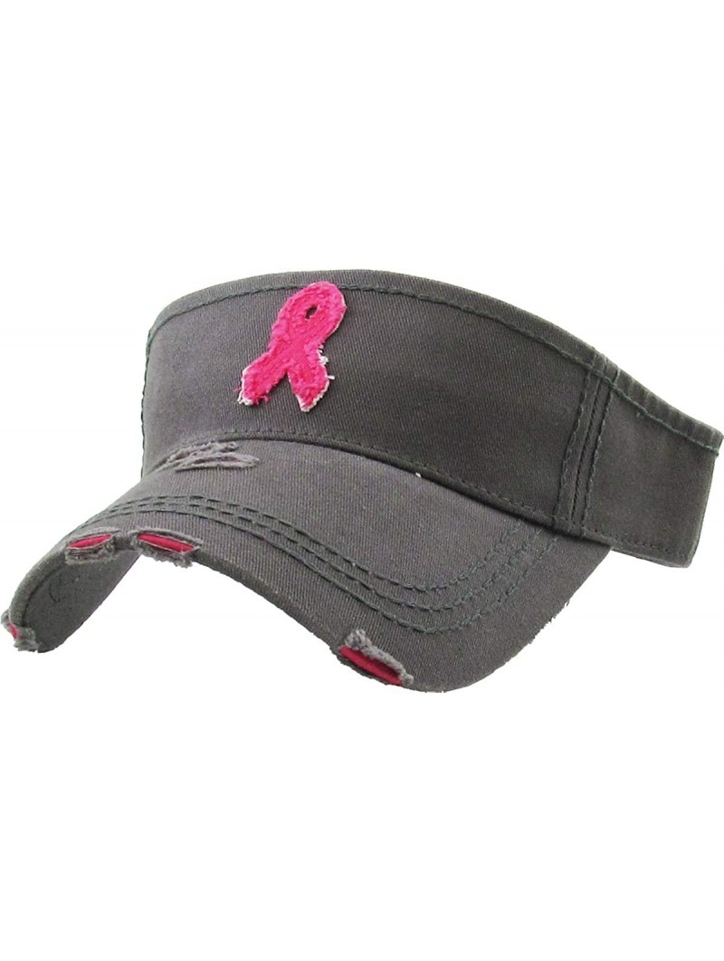 Baseball Caps Womens Baseball Cap High Ponytail Bun Half Visor Adjustable Athletic Hat - Breast Cancer Ribbon - Grey - CN18S7...