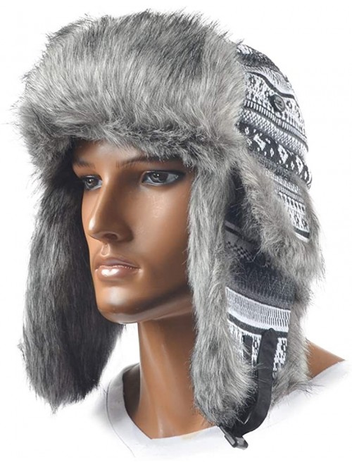 Bomber Hats Russian Trapper Soviet Ushanka Bomber Hat - Leather Earflap Fur Lined Winter Cap for Men Women - Silver/Knitted -...