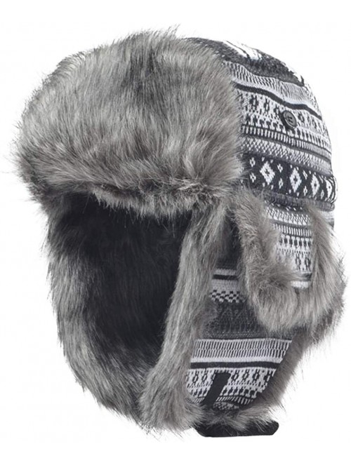 Bomber Hats Russian Trapper Soviet Ushanka Bomber Hat - Leather Earflap Fur Lined Winter Cap for Men Women - Silver/Knitted -...