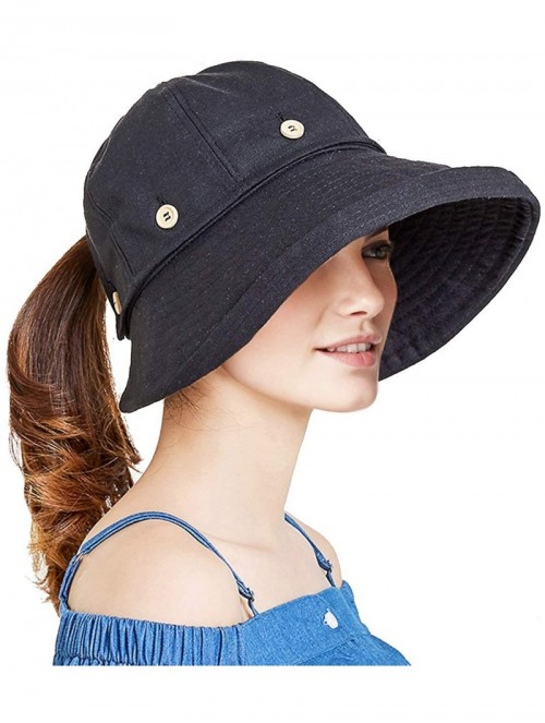 Sun Hats Adjustable Outdoor Protection Foldable Ponytail - Black - CZ18S4I73AK $13.52