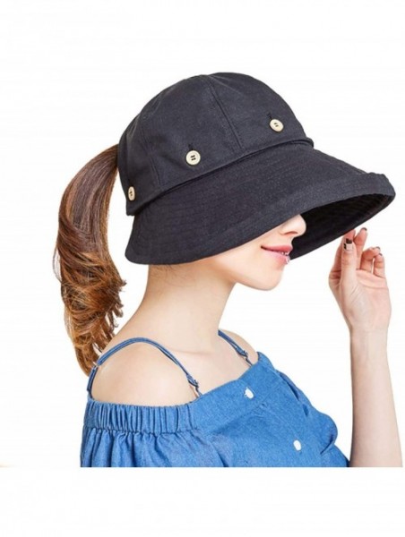 Sun Hats Adjustable Outdoor Protection Foldable Ponytail - Black - CZ18S4I73AK $13.52