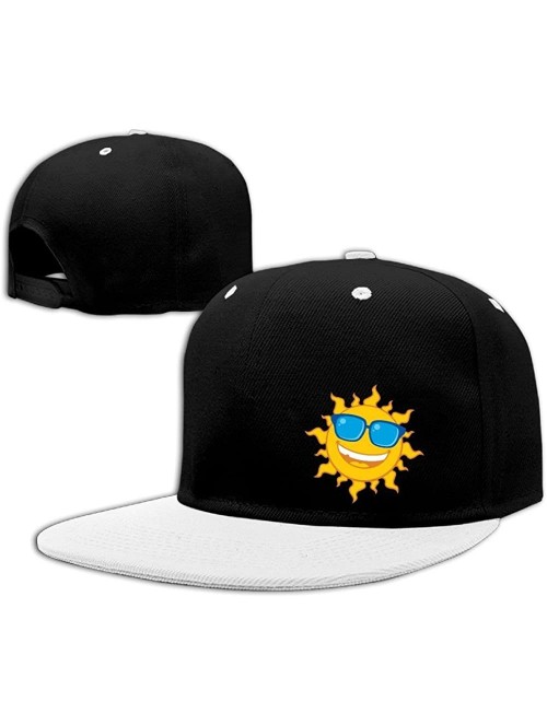 Skullies & Beanies Summer Sun Wearing Sunglasses Solid Flat Bill Snapback Baseball Cap Hip Hop Unisex Custom Hat. - White - C...