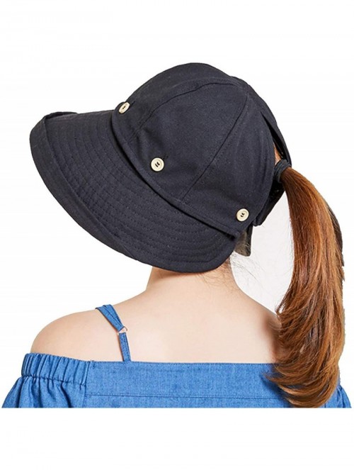 Sun Hats Adjustable Outdoor Protection Foldable Ponytail - Black - CZ18S4I73AK $13.52