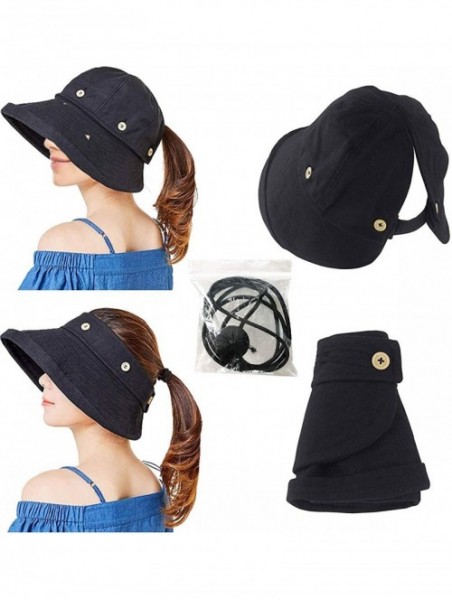 Sun Hats Adjustable Outdoor Protection Foldable Ponytail - Black - CZ18S4I73AK $13.52