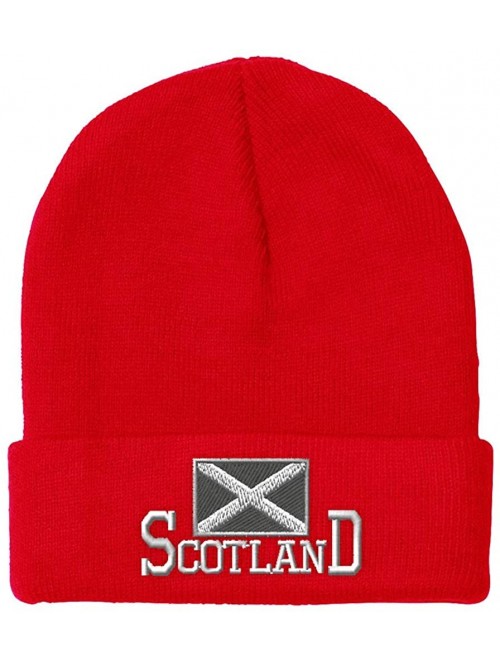 Skullies & Beanies Beanie for Men & Women Scotland Flag Scottish Black Embroidery Skull Cap Hat - Red - CM18A9CNND9 $15.91