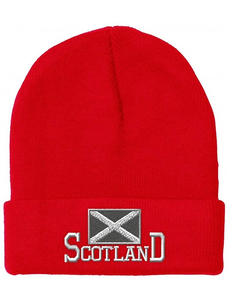 Skullies & Beanies Beanie for Men & Women Scotland Flag Scottish Black Embroidery Skull Cap Hat - Red - CM18A9CNND9 $15.91