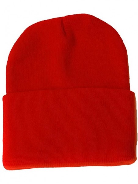 Skullies & Beanies Blank Long Cuff Beanie - Red - CD112P9TR19 $10.76