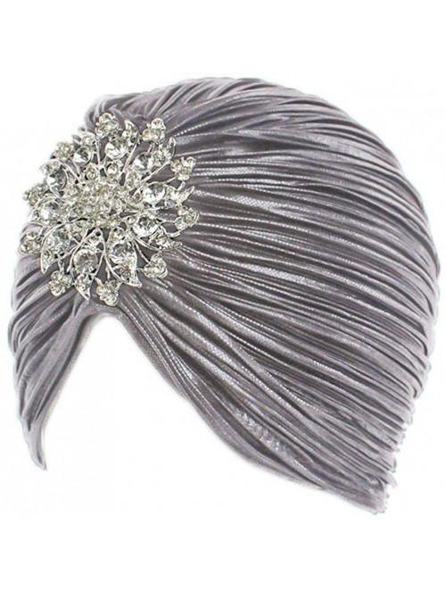 Skullies & Beanies Women's 20S Gatsby Turban Hat Noble Ruffle Glitter Pleated Stretch Head Wraps Chemo Cap - B-silver - CI196...