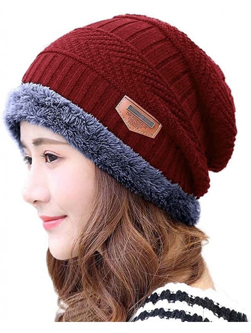 Bucket Hats Womens Slouchy Beanie Winter Hat Knit Warm Snow Ski Skull Outdoor Cap - Beanie (Burgundy) - CG1872OMOTT $11.99