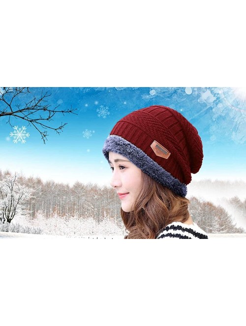 Bucket Hats Womens Slouchy Beanie Winter Hat Knit Warm Snow Ski Skull Outdoor Cap - Beanie (Burgundy) - CG1872OMOTT $11.99