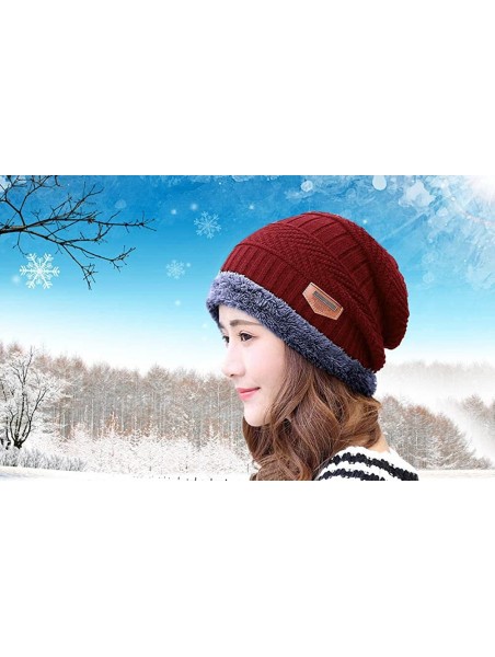 Bucket Hats Womens Slouchy Beanie Winter Hat Knit Warm Snow Ski Skull Outdoor Cap - Beanie (Burgundy) - CG1872OMOTT $11.99