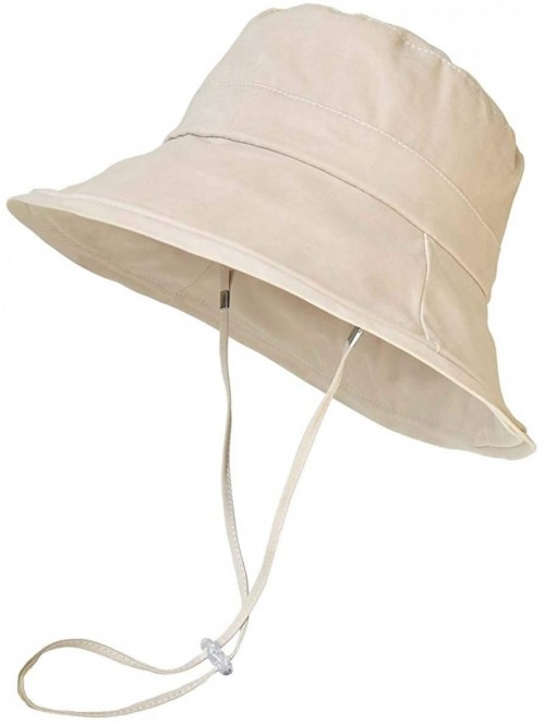 Sun Hats Women's Summer Beach Hat Foldable Sun Hats with UV Sun Protection Packable Cotton Hats with Chin Strap - Beige - CL1...