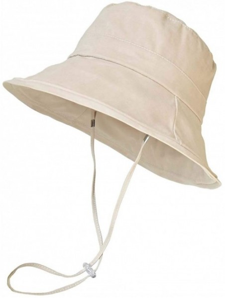 Sun Hats Women's Summer Beach Hat Foldable Sun Hats with UV Sun Protection Packable Cotton Hats with Chin Strap - Beige - CL1...