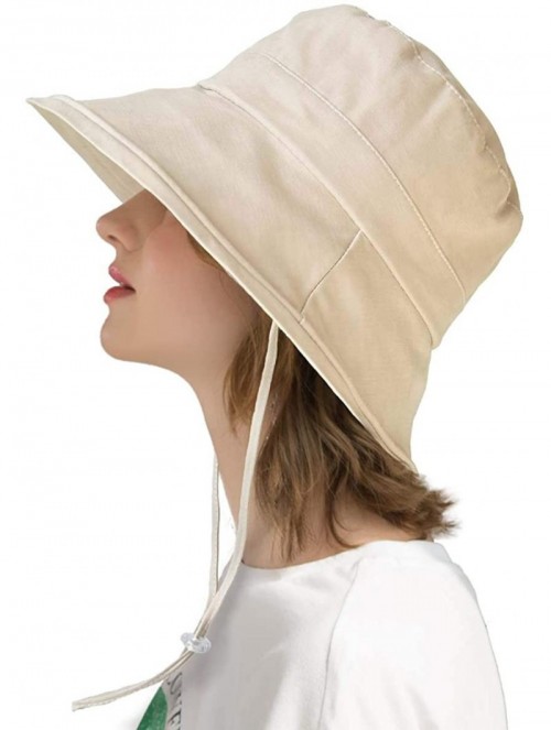 Sun Hats Women's Summer Beach Hat Foldable Sun Hats with UV Sun Protection Packable Cotton Hats with Chin Strap - Beige - CL1...