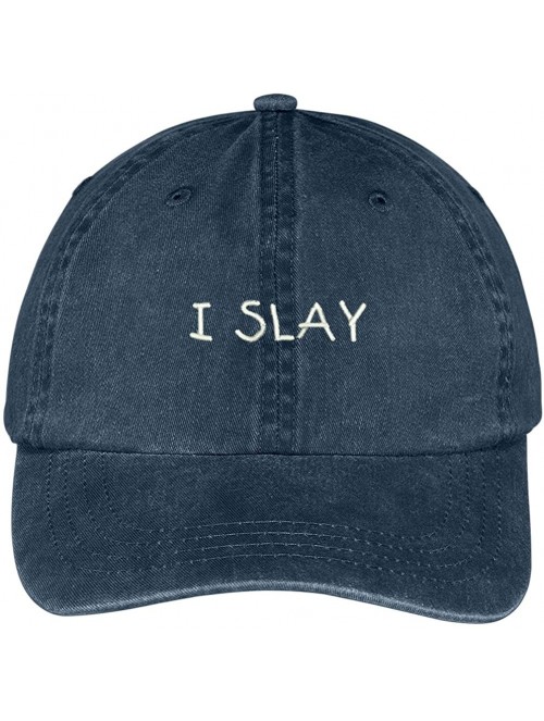 Baseball Caps I Slay Embroidered Soft Front Washed Cotton Cap - Navy - CC12N8YJHBM $22.34