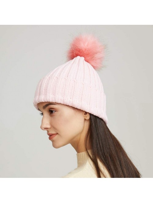 Skullies & Beanies Womens Girls Winter Fur Hat Large Faux Fur Pom Pom Slouchy Beanie Hats - Pink(pink Pompom) - CI18H7QX2ED $...