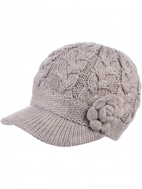 Newsboy Caps Women's Winter Fleece Lined Elegant Flower Cable Knit Newsboy Cabbie Hat - Dk.beige Cable Flower - C318IIKRQ6C $...