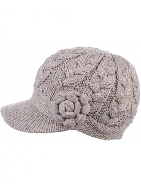 Newsboy Caps Women's Winter Fleece Lined Elegant Flower Cable Knit Newsboy Cabbie Hat - Dk.beige Cable Flower - C318IIKRQ6C $...