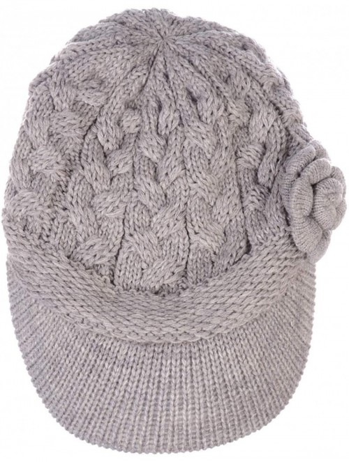 Newsboy Caps Women's Winter Fleece Lined Elegant Flower Cable Knit Newsboy Cabbie Hat - Dk.beige Cable Flower - C318IIKRQ6C $...